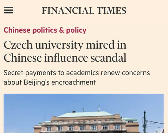 The Financial Times: Czech university mired in Chinese influence scandal