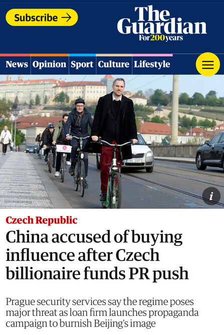 The Guardian: China accused of buying influence after Czech billionaire funds PR push