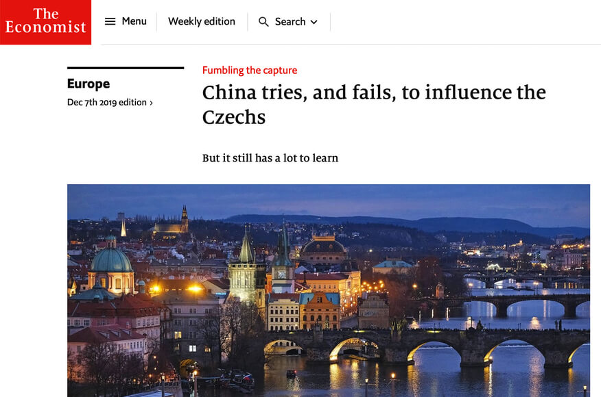 The Economist: China tries, and fails, to influence the Czechs